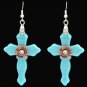 3D SILVER LADIES CRYSTAL TURQUOISE CROSS SHELL HYPOALLERGENIC WOMEN EARRINGS