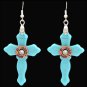 3D SILVER LADIES CRYSTAL TURQUOISE CROSS SHELL HYPOALLERGENIC WOMEN EARRINGS