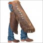 MEDIUM WEAVER BROWN PULL UP LEATHER HANDCRAFTED WORK RIDING CHINKS STEEL CONCHO