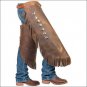 MEDIUM WEAVER BROWN PULL UP LEATHER HANDCRAFTED WORK RIDING CHINKS STEEL CONCHO