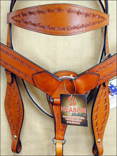 HILASON WESTERN TOOL LEATHER HORSE BRIDLE HEADSTALL BREAST COLLAR SADDLE TAN A21