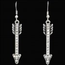 3D SILVER STRIKE TONE ARROW CLEAR CRYSTAL HYPOALLERGENIC WOMEN LADIES EARRINGS