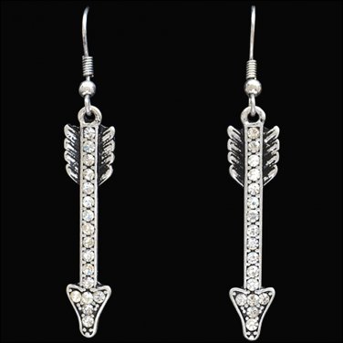 3D SILVER STRIKE TONE ARROW CLEAR CRYSTAL HYPOALLERGENIC WOMEN LADIES EARRINGS