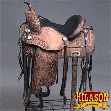 TO107DBRO-F HILASON TREELESS WESTERN LEATHER TRAIL PLEASURE RIDING SADDLE 17"