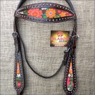 HILASON WESTERN LEATHER HORSE BRIDLE HEADSTALL DARK BROWN W/ FLORAL INLAY