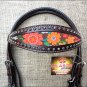 HILASON WESTERN LEATHER HORSE BRIDLE HEADSTALL DARK BROWN W/ FLORAL INLAY