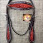 HILASON WESTERN LEATHER HORSE BRIDLE HEADSTALL DARK BROWN W/ RED INLAY