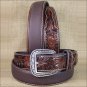 40 INCH WESTERN ARIAT SILVER BUCKLE LEATHER MENS BELT TOOLED FLORAL TAN