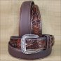 40 INCH WESTERN ARIAT SILVER BUCKLE LEATHER MENS BELT TOOLED FLORAL TAN
