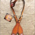 S502 HILASON WESTERN LEATHER HORSE ONE EAR BRIDLE HEADSTALL TAN W/ PINK CONCHOS
