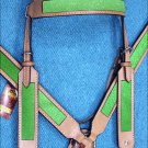 HILASON WESTERN LEATHER HORSE HEADSTALL BREAST COLLAR TAN W/ LIME GREEN INLAY
