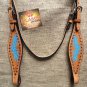 S44 HILASON WESTERN LEATHER HORSE BRIDLE HEADSTALL TAN W/ TURQUOISE HAND PAINT