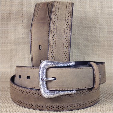 42 INCH WESTERN MEN ARIAT BROWN DISTRESSED PERF EDGE LEATHER BELT