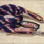 NAVY TAN 8ft WEAVER HORSE POLY ROPING REINS W/ LEATHER LACES LOOP ENDS