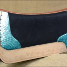 FP835-F HILASON WESTERN WOOL FELT SADDLE PAD WITH TEAL ALLIGATOR PRINT LEATHER