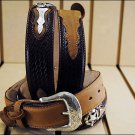 32IN. JUSTIN ODESSA STAR WESTERN TOOLED LEATHER MANS BELT TAN