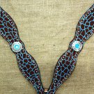 HILASON WESTERN LEATHER HORSE BREAST COLLAR GIRAFFE BLUE WHEEL CONCHO