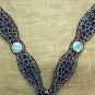 HILASON WESTERN LEATHER HORSE BREAST COLLAR GIRAFFE BLUE WHEEL CONCHO
