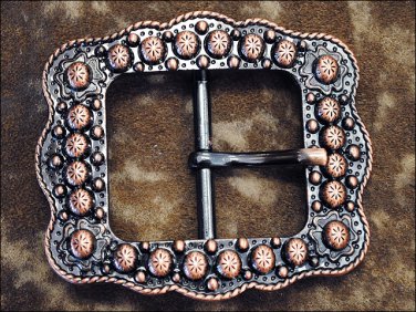 ANTIQUE COPPER FINISHED BERRY BELT BUCKLE WITH ROPE EDGE