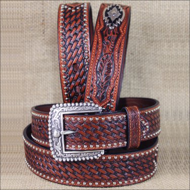 36 INCH WESTERN ARIAT  MENS BELT CONCHOS LEATHER SANDS ANTIQUE BROWN