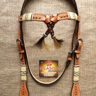HILASON WESTERN LEATHER RAWHIDE BRAIDED BRIDLE HEADSTALL HORSE LIGHT OIL S381