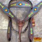HILASON WESTERN LEATHER HORSE HEADSTALL BREAST COLLAR AZTEC HAND PAINT TAN KOTE