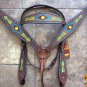 HILASON WESTERN LEATHER HORSE HEADSTALL BREAST COLLAR AZTEC HAND PAINT TAN KOTE