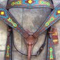 HILASON WESTERN LEATHER HORSE HEADSTALL BREAST COLLAR AZTEC HAND PAINT TAN KOTE