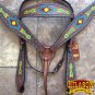 HILASON WESTERN LEATHER HORSE HEADSTALL BREAST COLLAR AZTEC HAND PAINT TAN KOTE