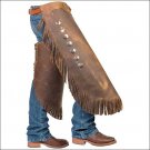 X LARGE WEAVER BROWN PULL UP LEATHER HANDCRAFTED WORK RIDING CHINKS STEEL CONCHO