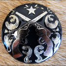 CN047F- 2 CROSS GUNS SILVER ROUND CONCHOS SADDLE HEADSTALL HORSE TACK 1.5IN