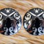 CN047F- 2 CROSS GUNS SILVER ROUND CONCHOS SADDLE HEADSTALL HORSE TACK 1.5IN