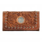 AW631 AMERICAN WEST GOLDEN TAN LEATHER LADIES TRI-FOLD WALLET PURSE HANDBAG