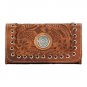 AW631 AMERICAN WEST GOLDEN TAN LEATHER LADIES TRI-FOLD WALLET PURSE HANDBAG