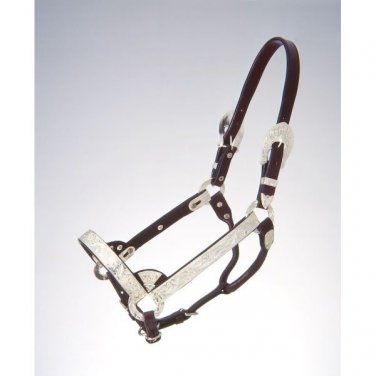 TOUGH 1 HORSE ROYAL KING SILVER LEATHER BRIGHT CUT EDGE SHOW HALTER DARK OIL