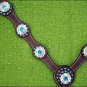 NEW HILASON WESTERN LEATHER HORSE BREAST COLLAR DARK BROWN W/ TURQUOISE CONCHO