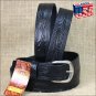 40IN. BLACK 1.5in LEATHER BELT EMBOSSED WESTERN DESIGN MADE IN USA