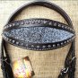 HILASON WESTERN LEATHER HORSE BRIDLE HEADSTALL BREAST COLLAR BLACK SILVER INLAY