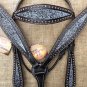 HILASON WESTERN LEATHER HORSE BRIDLE HEADSTALL BREAST COLLAR BLACK SILVER INLAY