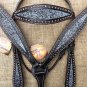 HILASON WESTERN LEATHER HORSE BRIDLE HEADSTALL BREAST COLLAR BLACK SILVER INLAY