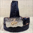 0189C 24 x 1 INCH JUSTIN BLACK BOY'S WESTERN EMBOSSED COWHIDE LEATHER BELT