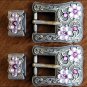 SET OF 32 PINK CRYSTALS ANTIQUE SILVER FINISH BUCKLE SET BELT HEADSTALL