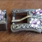 SET OF 32 PINK CRYSTALS ANTIQUE SILVER FINISH BUCKLE SET BELT HEADSTALL