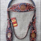 HILASON WESTERN LEATHER HORSE  HEADSTALL BRIDLE DARK OIL BLACK HAIR ON INLAY
