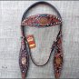 HILASON WESTERN LEATHER HORSE  HEADSTALL BRIDLE DARK OIL BLACK HAIR ON INLAY