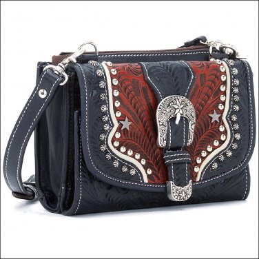 AW769 AMERICAN WEST NAVY BLUE LEATHER LADIES SMALL HANDBAG WALLET COMBO PURSE