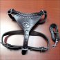 DH903-F HILASON BLACK GENUINE LEATHER DOG HARNESS WITH LEASH - MED