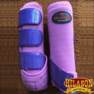 SMALL HILASON GLITTER PURPLE HORSE REAR LEG PROTECTION ULTIMATE SPORTS BOOT PAIR