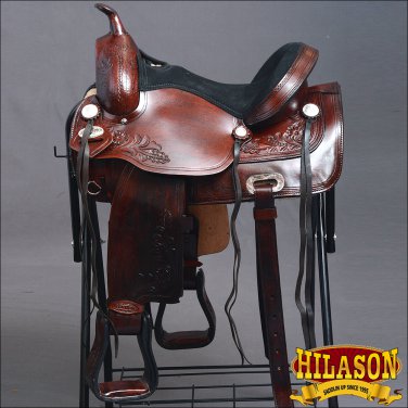 TO107M-F HILASON TREELESS WESTERN LEATHER TRAIL PLEASURE HORSE RIDING SADDLE 16"
