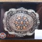 WESTERN COWBOYS SCALLOPED SQUARE BELT BUCKLE W/ CLEAR CRYSTAL RHINESTONE